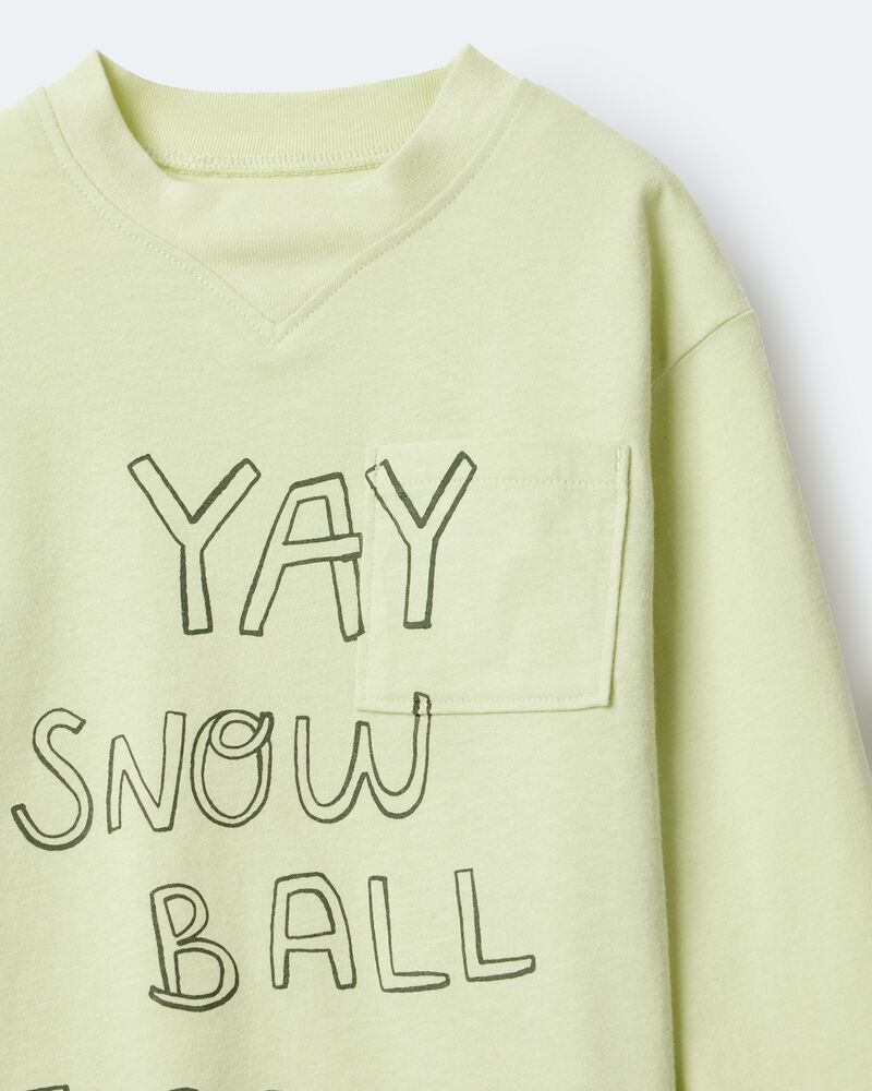 Toddler Snow Ball Fight!' Long-Sleeve Pocket Graphic Tee - Lime, image 6 of 6 slides