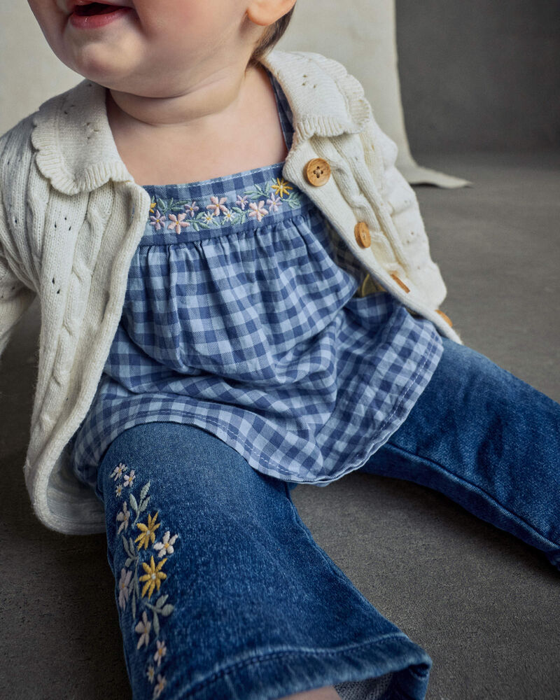 B&eacute;b&eacute; fille - Jeans en denim &agrave; motif floral - D&eacute;lav&eacute; moyen, image 3 sur 6 diapositives