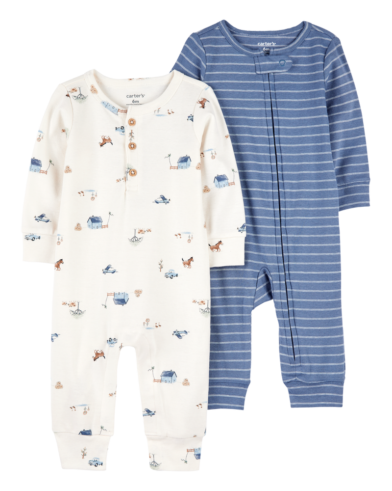 Baby 2-Pack Zip-Up Jumpsuits, image 1 of 6 slides
