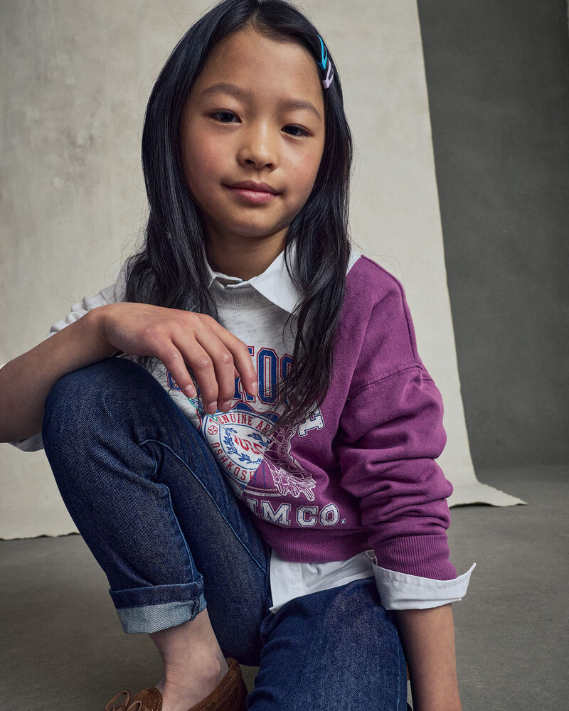 Filles - Chandail ouat&eacute; en jersey bouclette &laquo;OshKosh Denim Co&raquo; - Gris/Mauve, image 5 sur 6 diapositives
