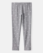 Girls Snowflake Print Cotton Pull-On Stretch Leggings - Grey, image 2 of 4 slides