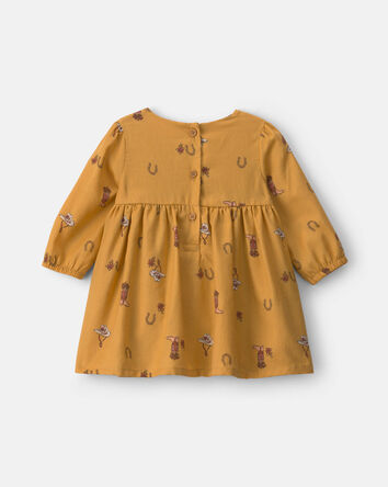 B&eacute;b&eacute; fille - Robe manches longues en serg&eacute; &agrave; motif fer &agrave; cheval &ndash; Kaki, 