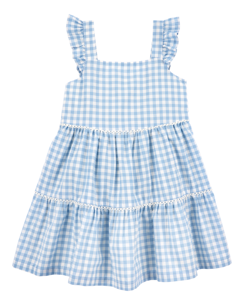 Toddler Gingham Short-Sleeve Dress - Blue, image 1 of 4 slides