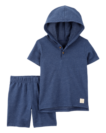 Baby 2-Piece Hooded Henley & Short Set - Navy, 