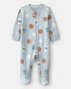 Baby Boy Milk & Cookies 100% Cotton 2-Way Zip Sleeper - Blue, image 1 of 5 slides