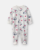 B&eacute;b&eacute; - Grenouill&egrave;re en coton &agrave; fermeture &agrave; glissi&egrave;re double sens &laquo;Puppy Love&raquo; de la Saint-Valentin &ndash; Gris, image 1 sur 4 diapositives