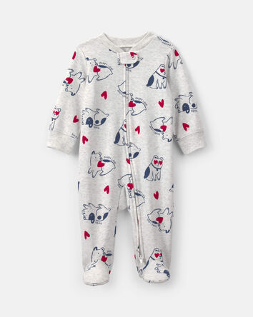 B&eacute;b&eacute; - Grenouill&egrave;re en coton &agrave; fermeture &agrave; glissi&egrave;re double sens &laquo;Puppy Love&raquo; de la Saint-Valentin &ndash; Gris, 