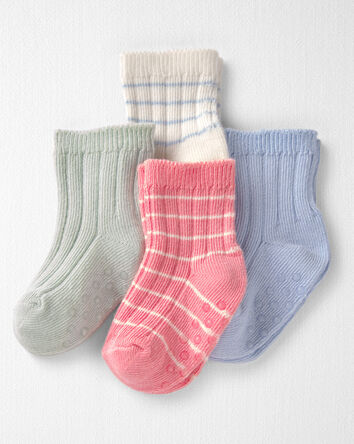 Girls 4-Pack Slip Resistant Socks Made with Organic Cotton, 
