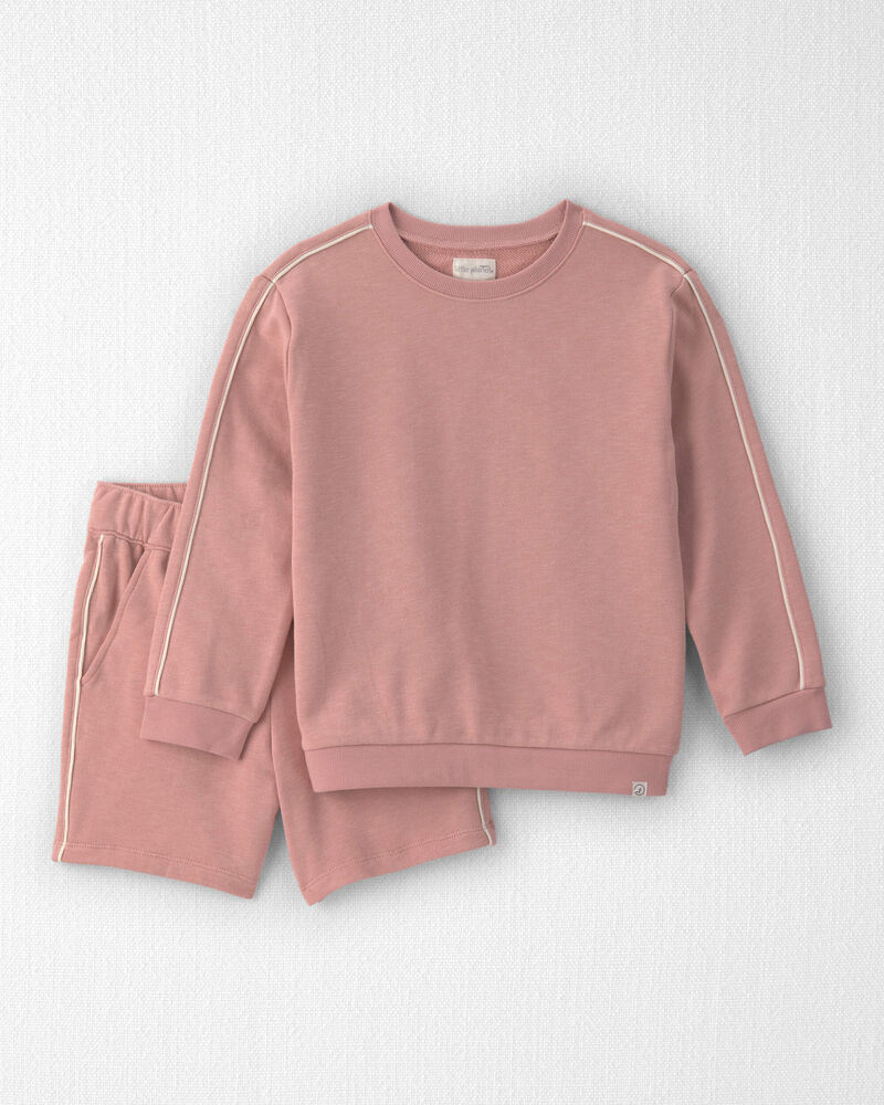 Girls 2-Piece Organic Cotton Pullover & Short Set in Pink, image 1 of 5 slides