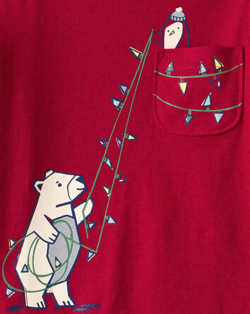 Toddler Boy Polar Bear Holiday T-Shirt - Red, 