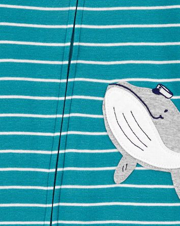 Pyjama 1 pièce sans pieds en coton ajusté et rayé à imprimé de baleine , 
