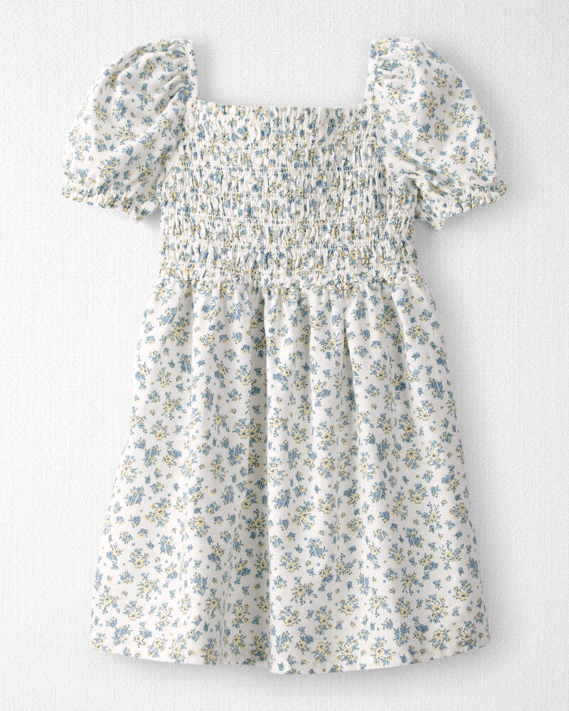 Toddler Girl Smocked Dress Made with Organic Cotton in Spring Bloom Print, image 2 of 5 slides