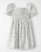 Toddler Girl Smocked Dress Made with Organic Cotton in Spring Bloom Print, image 2 of 5 slides