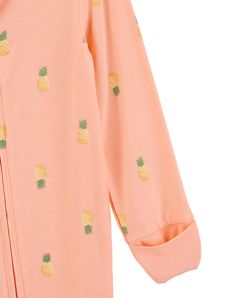 Baby Girl Pineapple Print 2-Way Zip PurelySoft Convertible Foot Sleeper Pyjamas - Coral, image 3 of 7 slides