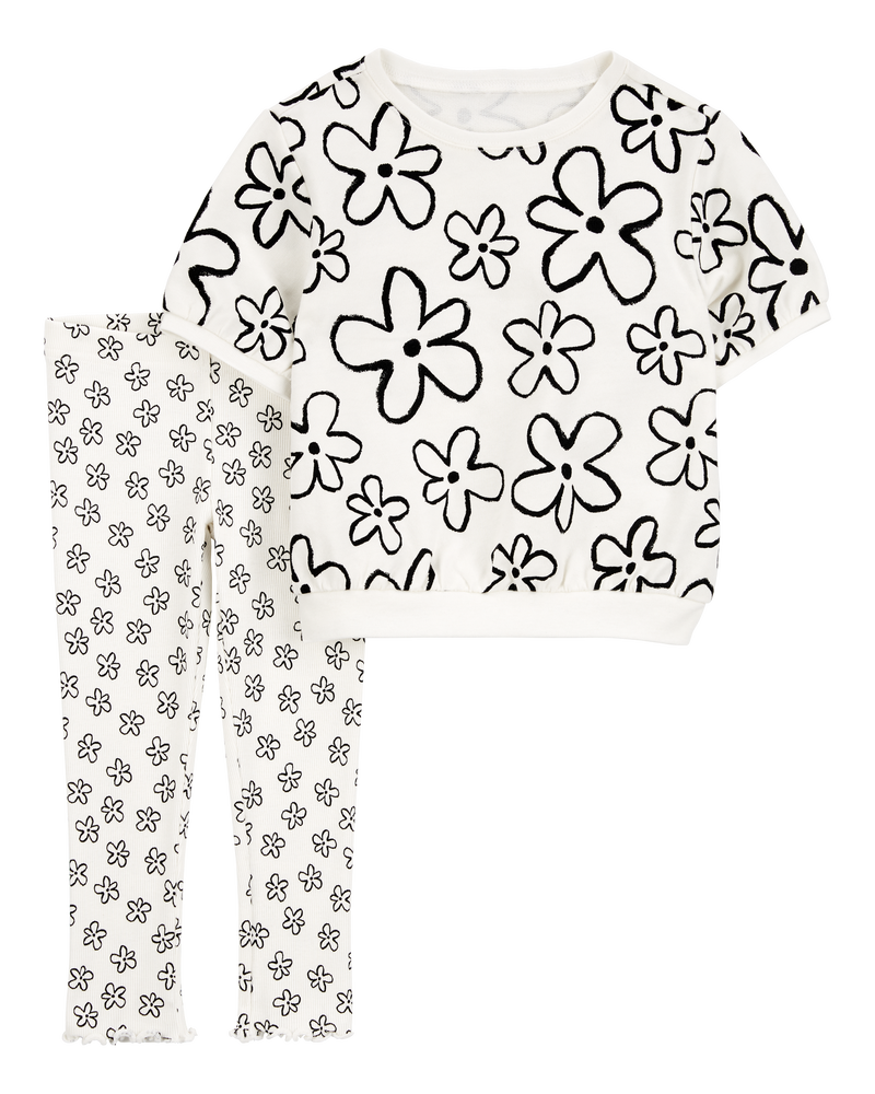 Bébé Ensemble 2 pièces haut à fleurs et pantalon - Blanc/Noir, image 1 sur 3 diapositives