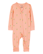 Baby Girl Pineapple Print 2-Way Zip PurelySoft Convertible Foot Sleeper Pyjamas - Coral, image 1 of 7 slides