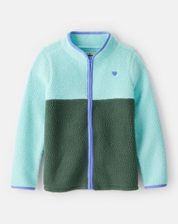 Girls Microfleece Long-Sleeve Zip-Up Jacket - Green/Blue, 