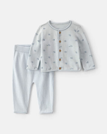 B&eacute;b&eacute; gar&ccedil;on - Ensemble 2 pi&egrave;ces haut manches longues &agrave; motif train et pantalon - Bleu, 