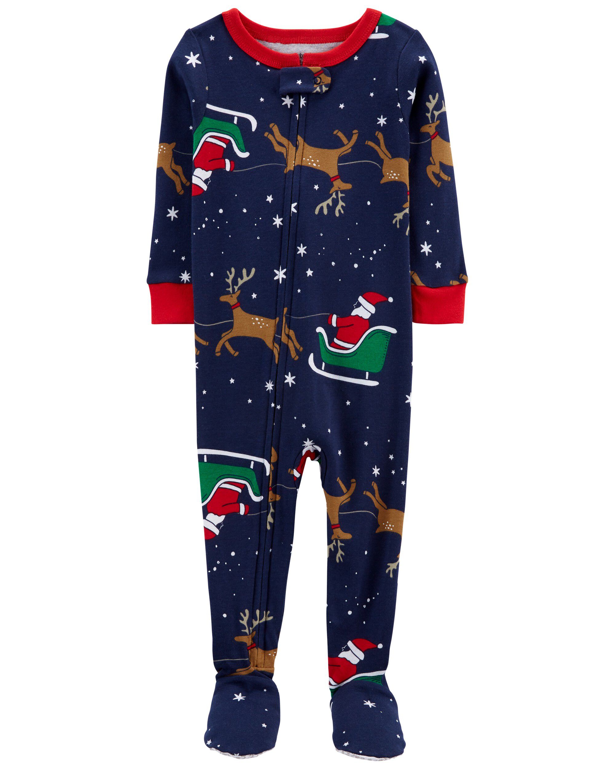 Navy 1 Piece Reindeer 100 Snug Fit Cotton Footie PJs Carter s