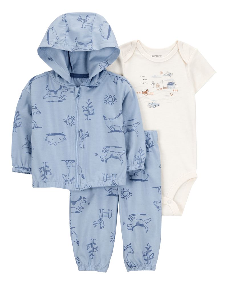 Baby 3-Piece Dog Print Little Cardigan Set, image 1 of 4 slides