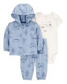 Baby 3-Piece Dog Print Little Cardigan Set, image 1 of 4 slides
