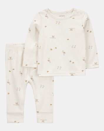 B&eacute;b&eacute; Ensemble 2 pi&egrave;ces t-shirt &agrave; manches longues imprim&eacute; d&rsquo;oiseau et pantalon, 