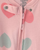 Baby Girl 1-Piece Heart 2-Way Zip 100% Cotton Snug Fit Pyjama - Pink, image 4 of 5 slides