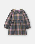 Toddler Girl Plaid Peter Pan Collar Long-Sleeve Dress - Grey/Pink, image 2 of 4 slides