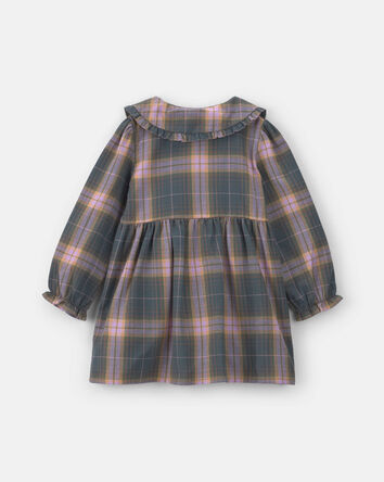Toddler Girl Plaid Peter Pan Collar Long-Sleeve Dress - Grey/Pink, 