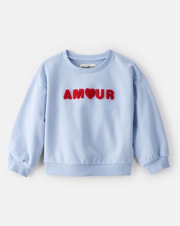 Tout-petit fille - Chandail en coton &agrave; motif coeur &laquo;Amour&raquo; - Bleu, 