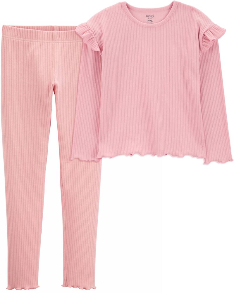 Kid 2-Piece Long-Sleeve Ribbed Top & Leggings Set, image 1 of 6 slides