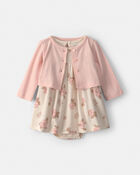 B&eacute;b&eacute; fille - Ensemble 2 pi&egrave;ces robe &agrave; motif floral &ndash; Rose/Ivoire, image 1 sur 4 diapositives
