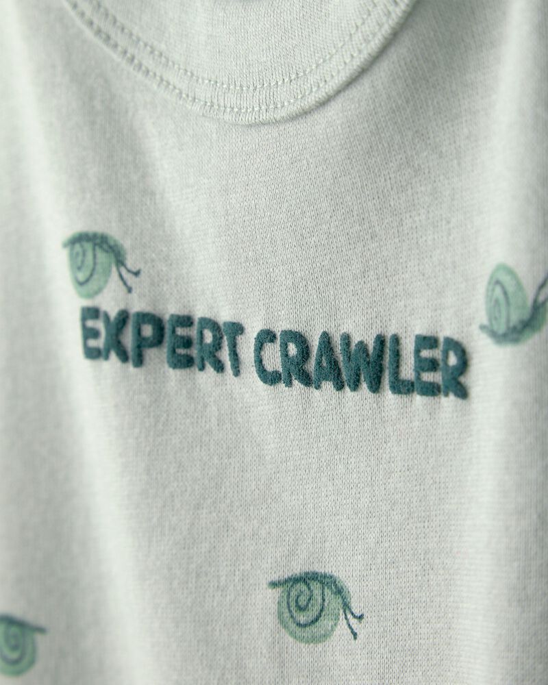 Baby Boy Snail Short-Sleeve Romper - Green, image 2 of 4 slides