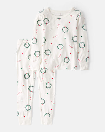 Toddler Christmas Wreath Print PurelySoft Snug Fit 2-Piece pyjamas - White, 