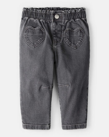Baby Girl Heart Pocket Barrel Jeans - Black, 