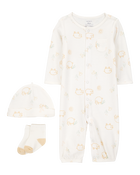 Baby Girl 3-Piece Barnyard Converter Gown & Cap Set - Ivory, image 1 of 4 slides