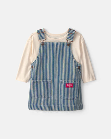 B&eacute;b&eacute; fille - Ensemble 2 pi&egrave;ces salopette en denim &agrave; rayures hickory et manches longues - D&eacute;lav&eacute; clair, 