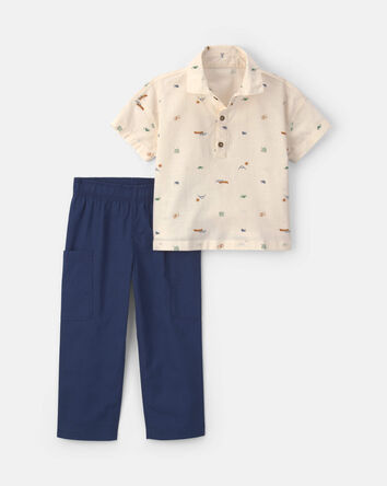 Tout-petit gar&ccedil;on - Ensemble 2 pi&egrave;ces haut manches courtes en chambray et pantalon, 