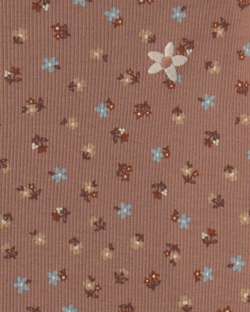 Girls 2-Piece Floral Chambray Long-Sleeve Top & Pant Set - Brown/Blue, image 3 of 5 slides