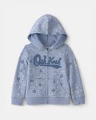 Tout-petit fille - Blouson OshKosh &agrave; capuchon, fermeture &agrave; glissi&egrave;re et logo, motif floral - Bleu, image 1 sur 3 diapositives