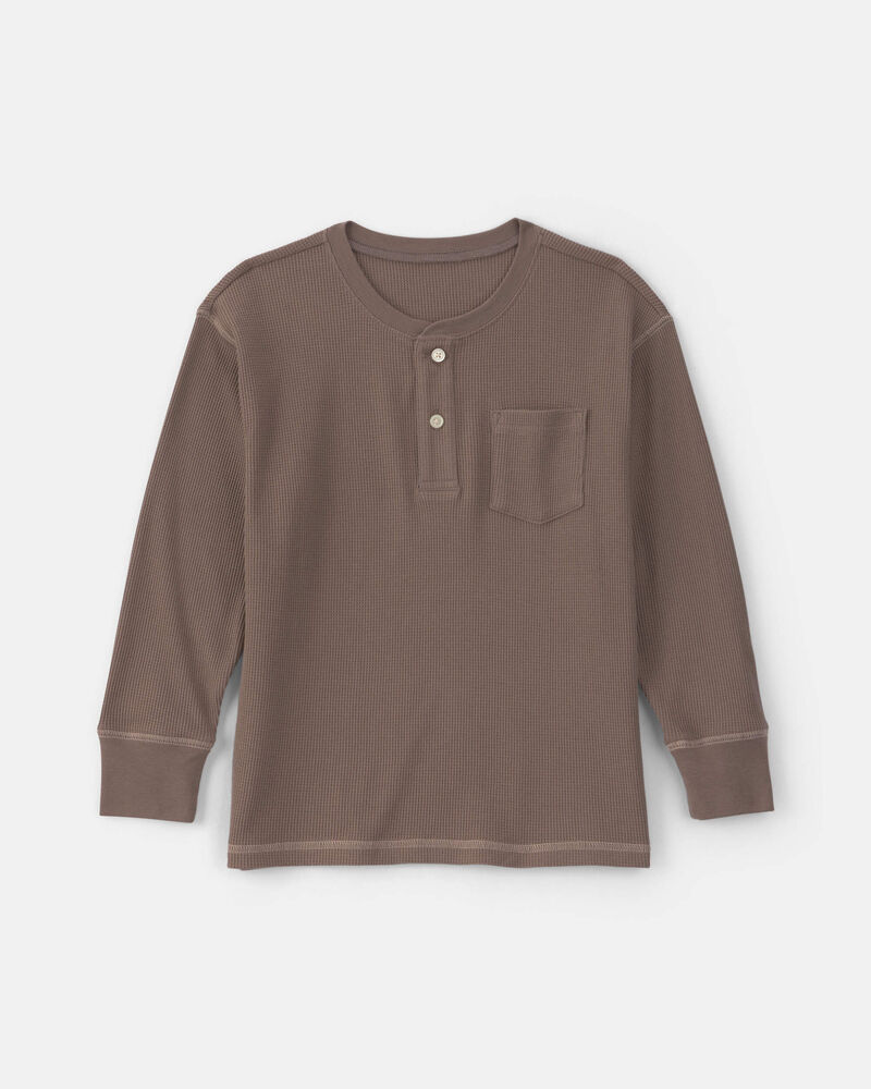 Boys Thermal Long-Sleeve Henley T-Shirt - Brown, image 1 of 3 slides