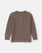 Boys Thermal Long-Sleeve Henley T-Shirt - Brown, image 1 of 3 slides