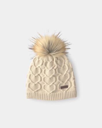 Filles - Tuque &agrave; points torsad&eacute;s et c&oelig;urs Kombi - Cr&egrave;me, 