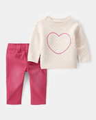 Baby 2-Piece Heart Sweater & Pull-On Pant Set, image 1 of 7 slides
