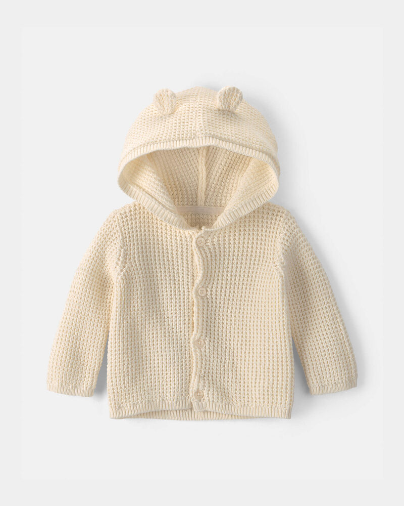 Baby Bear Ears Hooded Sweater - Ivory, image 1 of 3 slides