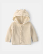 Baby Bear Ears Hooded Sweater - Ivory, image 1 of 3 slides