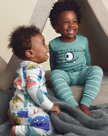 B&eacute;b&eacute; gar&ccedil;on - Pyjama ajust&eacute; 4 pi&egrave;ces en 100 % coton &agrave; motif monstre &ndash; Sarcelle/Cr&egrave;me, 