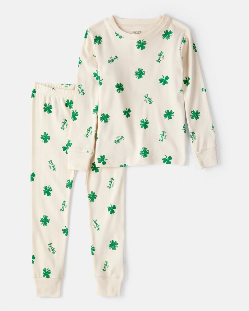 Toddler St. Patrick's Day 100% Cotton Snug Fit 2-Piece Pyjamas - Ivory, image 1 of 3 slides