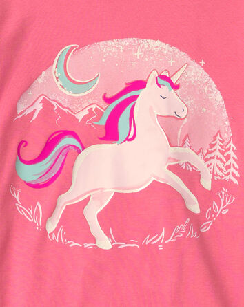 Filles - Pyjama ajust&eacute; 4 pi&egrave;ces en 100 % coton &agrave; motif licorne - Corail/Rose, 