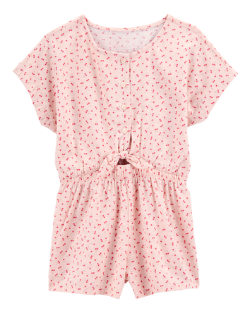 Kid Tie Button-Front Cherry Romper, 
